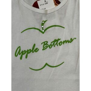 Vintage Apple Bottoms Ribbed Tank Top White Green Logo Rhinestones Size Large